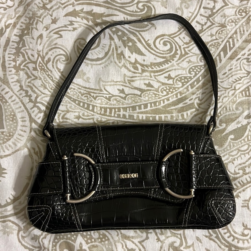 Vintage Y2K XOXO Faux Snakeskin Black Mini Clutch hook Vinyl Wristlet Purse